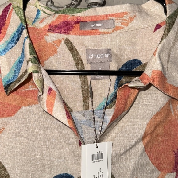 Chico's linen shirt NEW palm royal size xl button down Tropical Print Top - Picture 4 of 6